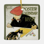 ヴィンテージアールヌーボー絵画、ペット・キャット セラミックオーナメント (正面)