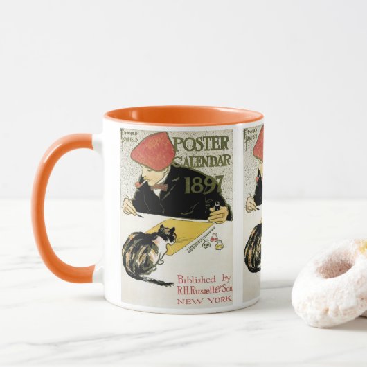 ヴィンテージアールヌーボー絵画、ペット・キャット マグカップ (ドーナツ)