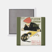 ヴィンテージアールヌーボー絵画、ペット・キャット マグネット (正面/裏面)