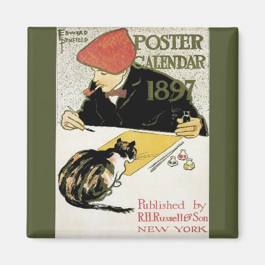 ヴィンテージアールヌーボー絵画、ペット・キャット マグネット (正面)