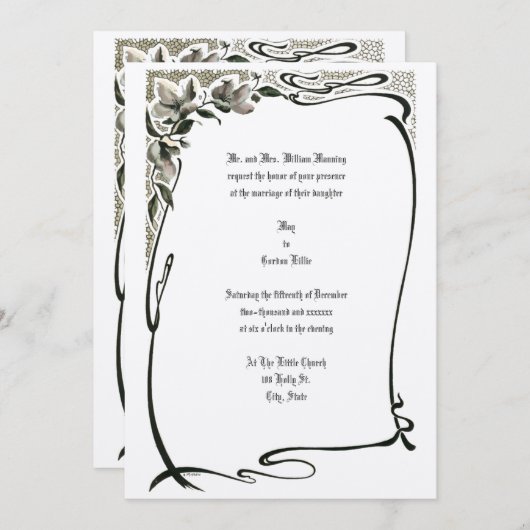 ヴィンテージアールヌーボー縁どフローラ 招待状 (正面/裏面)