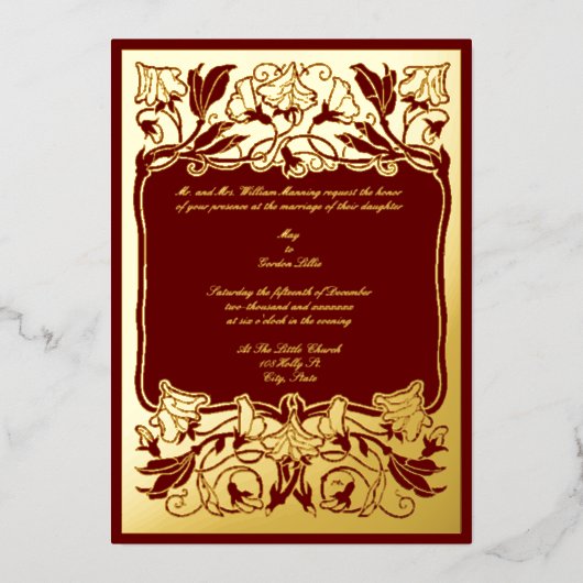 ヴィンテージアールヌーボー縁どフ結婚ァー 箔招待状 (正面)