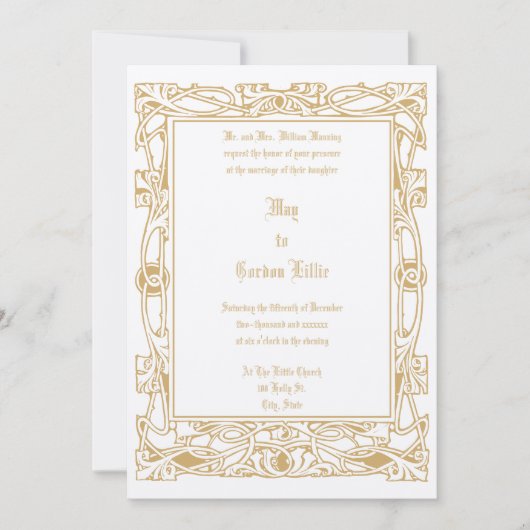 ヴィンテージアールヌーボー縁ど葉結婚病 招待状 (正面)