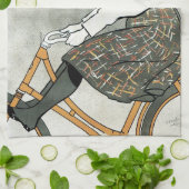 ヴィンテージアールヌーボー自転車に乗る キッチンタオル (折り畳み)