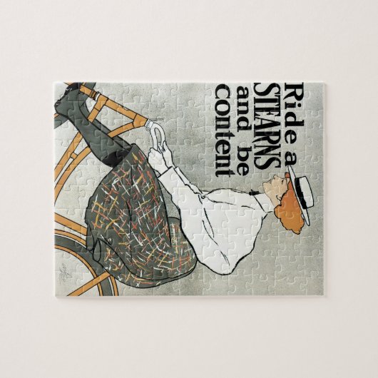 ヴィンテージアールヌーボー自転車に乗る ジグソーパズル (横)