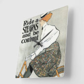 ヴィンテージアールヌーボー自転車に乗る スクエア壁時計 (傾斜)