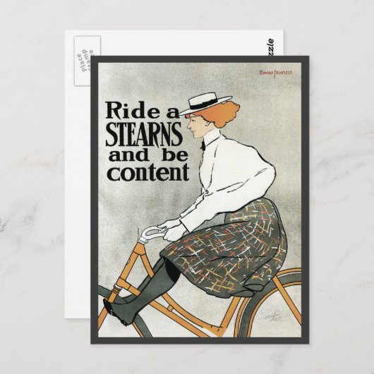 ヴィンテージアールヌーボー自転車に乗る ポストカード (正面/裏面)