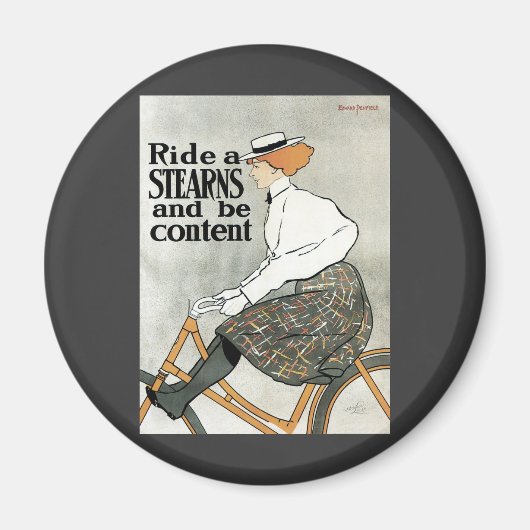 ヴィンテージアールヌーボー自転車に乗る マグネット (正面)