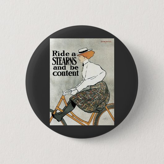 ヴィンテージアールヌーボー自転車に乗る 缶バッジ (正面)