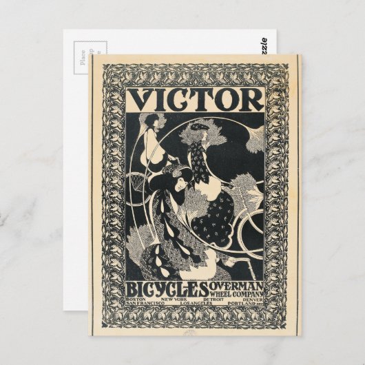 ヴィンテージアールヌーボー自転車広告美術 ポストカード (正面/裏面)