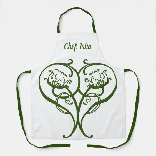 ヴィンテージアールヌーボー花ハート形 エプロン (正面)