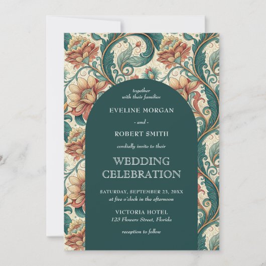 ヴィンテージアールヌーボー花結婚柄 招待状 (正面)