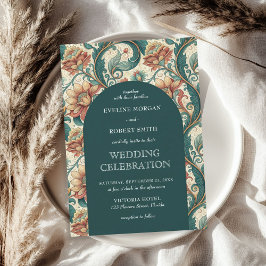ヴィンテージアールヌーボー花結婚柄 招待状
