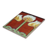 ヴィンテージアールヌーボー蓮の花オンレッドフリーズ タイル (側面)