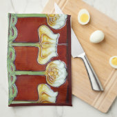 ヴィンテージアールヌーボー蓮の花セラミックタイル キッチンタオル (四つ折り)