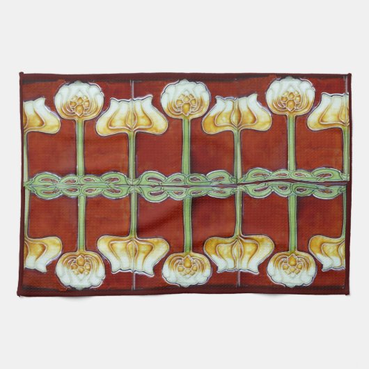 ヴィンテージアールヌーボー蓮の花セラミックタイル キッチンタオル (横)