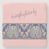 ヴィンテージアールヌーボー蝶とパンジー ストーンコースター (正面)