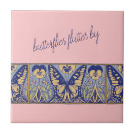 ヴィンテージアールヌーボー蝶とパンジー タイル