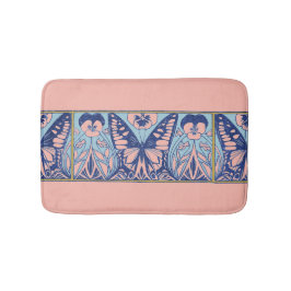 ヴィンテージアールヌーボー蝶とパンジー バスマット