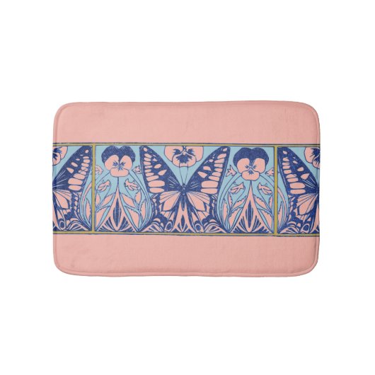 ヴィンテージアールヌーボー蝶とパンジー バスマット (正面)