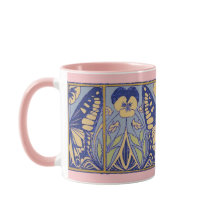 ヴィンテージアールヌーボー蝶とパンジー