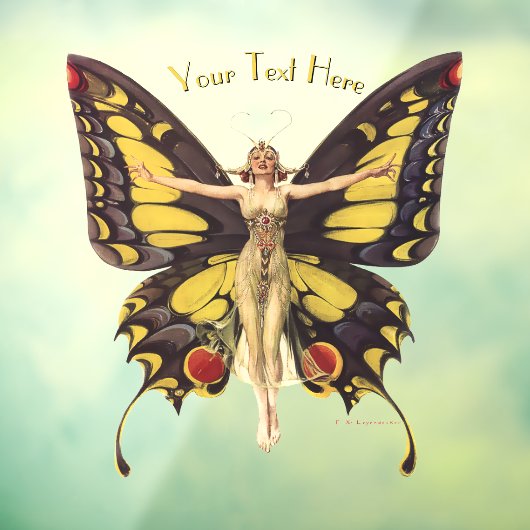 ヴィンテージアールヌーボー蝶の羽を持つ女性 ウィンドウサイン (シート3)