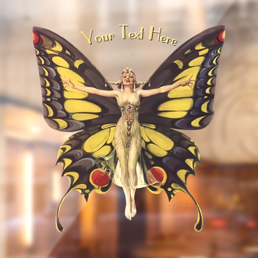 ヴィンテージアールヌーボー蝶の羽を持つ女性 ウィンドウサイン (シート2)