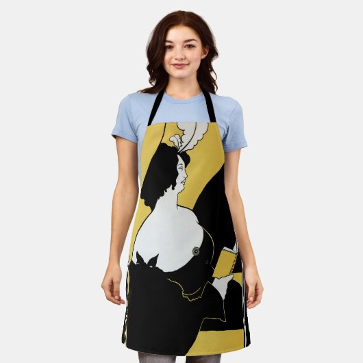 ヴィンテージアールヌーボー読女黄色本 エプロン (着用した状態)