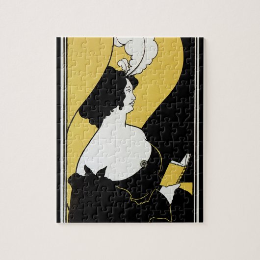 ヴィンテージアールヌーボー読女黄色本 ジグソーパズル (縦)
