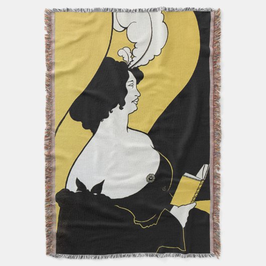 ヴィンテージアールヌーボー読女黄色本 スローブランケット (正面縦)