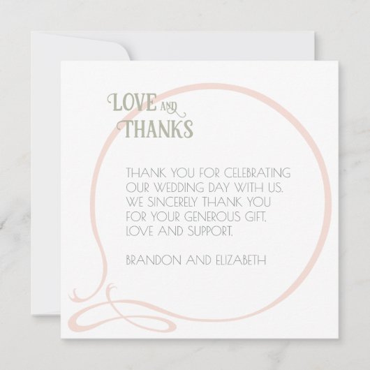 ヴィンテージアールヌーボー赤面ピンクバタフ結婚ィーズ サンキューカード (正面)