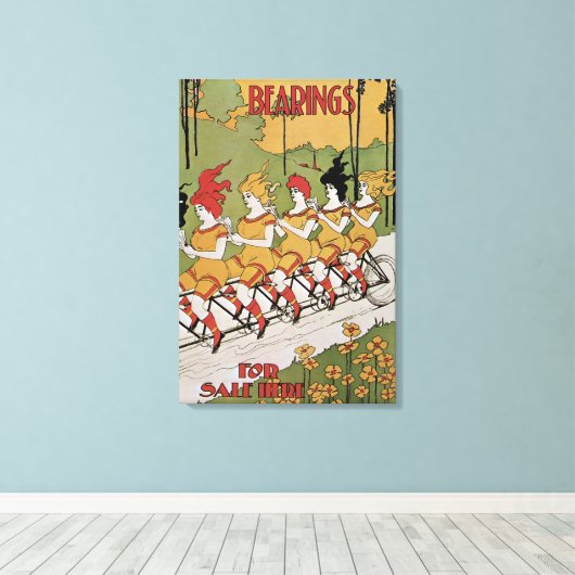 ヴィンテージアールヌーボー軸受タンデム自転車 キャンバスプリント (インサイチュ (ウッドフロア))