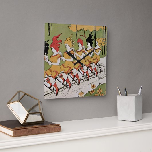 ヴィンテージアールヌーボー軸受タンデム自転車 スクエア壁時計 (オフィス)