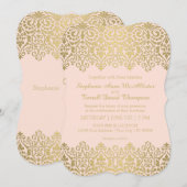 ヴィンテージアールヌーボー金ゴールドレースエレガントウェディング 招待状 (正面/裏面)