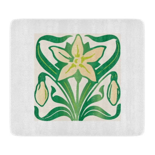 ヴィンテージアールヌーボー降雪花柄 カッティングボード (正面)