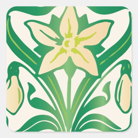 ヴィンテージアールヌーボー降雪花柄 スクエアシール (正面)