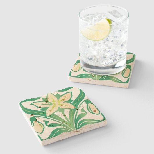 ヴィンテージアールヌーボー降雪花柄 ストーンコースター (横)