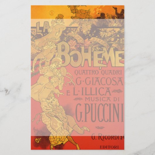 ヴィンテージアールヌーボー音楽、ラボヘムオペラ， 1896 便箋 (正面)