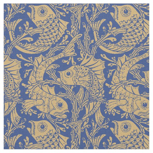 ヴィンテージアールヌーボー魚・海苔の模様 ファブリック (クローズアップ)
