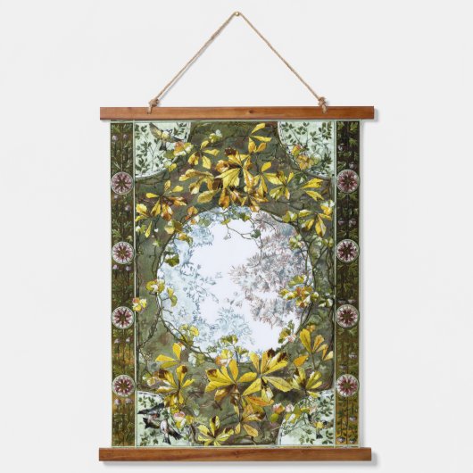 ヴィンテージアールヌーボー鳥と花 吊り下げ型タペストリー (正面)