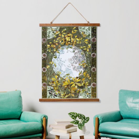 ヴィンテージアールヌーボー鳥と花 吊り下げ型タペストリー (リビング)