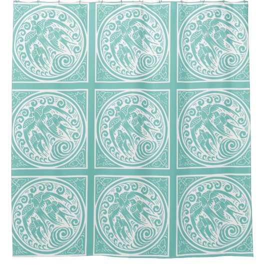 ヴィンテージアールヌーボー鳥と蝶と星 シャワーカーテン (正面)