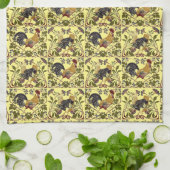 ヴィンテージアールヌーボー鶏&ヘンチキンパターン キッチンタオル (折り畳み)