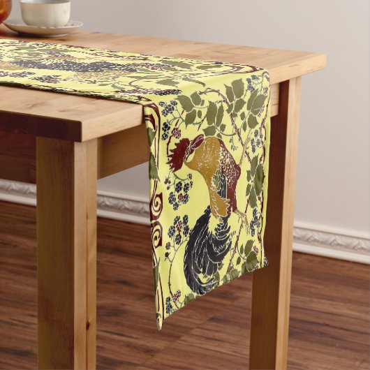 ヴィンテージアールヌーボー鶏&ヘンチキンパターン ショートテーブルランナー (インサイチュ)