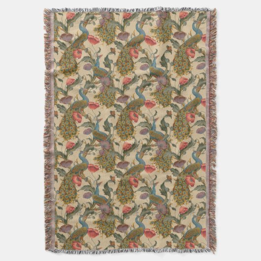 ヴィンテージアールヌーボー1890クジャク模様 スローブランケット (正面縦)