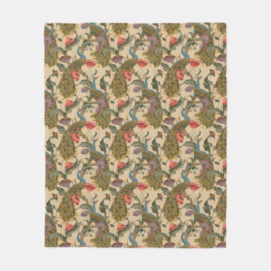 ヴィンテージアールヌーボー1890クジャク模様 フリースブランケット (正面)