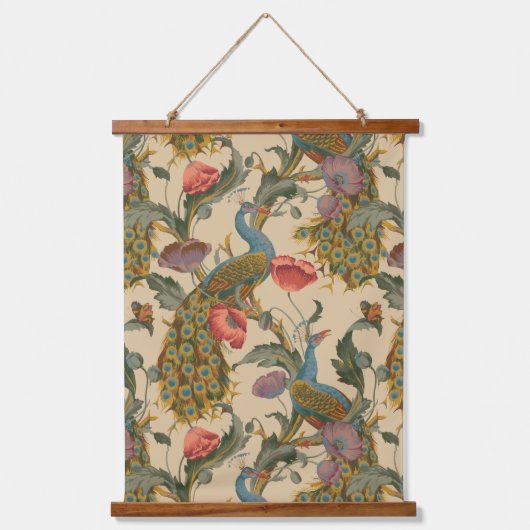 ヴィンテージアールヌーボー1890クジャク模様 吊り下げ型タペストリー (正面)