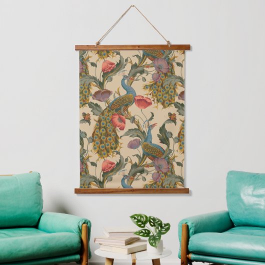 ヴィンテージアールヌーボー1890クジャク模様 吊り下げ型タペストリー (リビング)