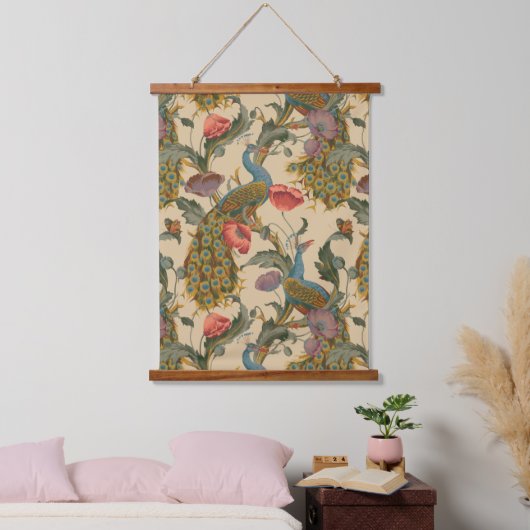 ヴィンテージアールヌーボー1890クジャク模様 吊り下げ型タペストリー (寝室)