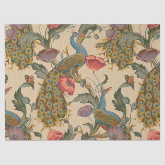 ヴィンテージアールヌーボー1890クジャク模様 薄葉紙 (正面)